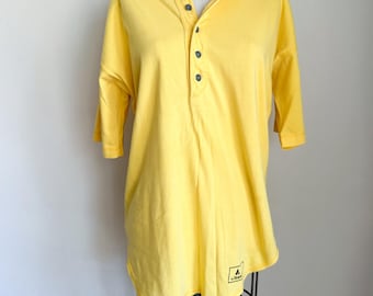 Vintage 1980s Yellow Half Button Tshirt / S-M