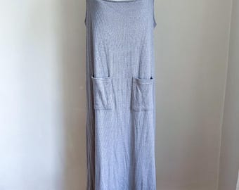 Vintage 1990s Gray Waffle Knit Overalls Dress / M-L