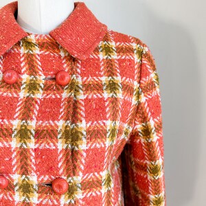 Vintage 1960s Orange Plaid Tweed Coat / XS image 3