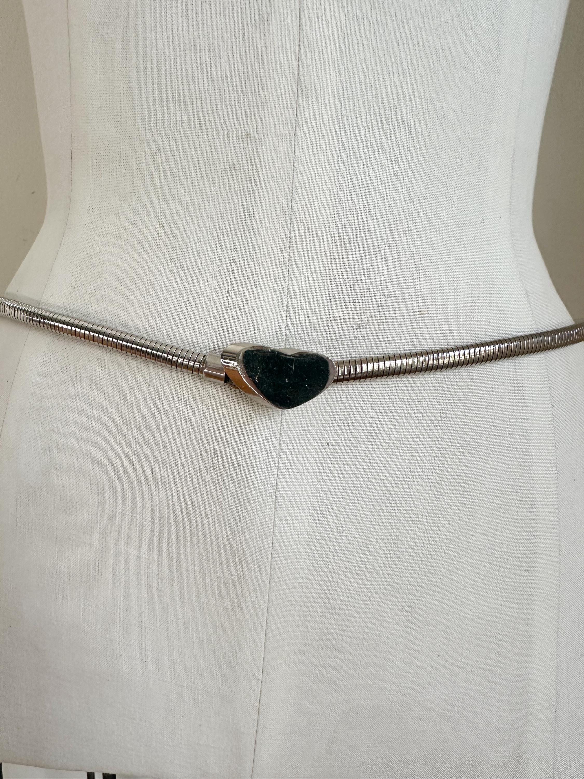 Vintage 1980s Silver Heart Metal Belt / 26