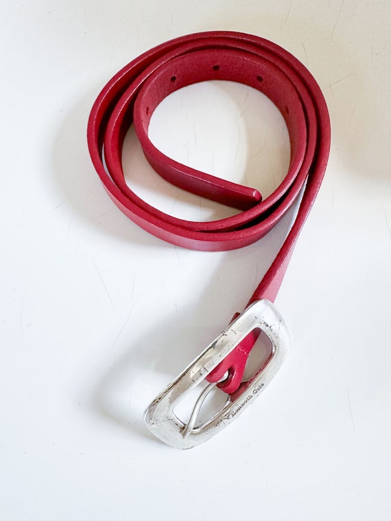 Vintage 2000s Y2K Red Leather Belt / 31"-35" belt - image 4