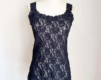 Canotta vintage anni 2000 in pizzo nero / S