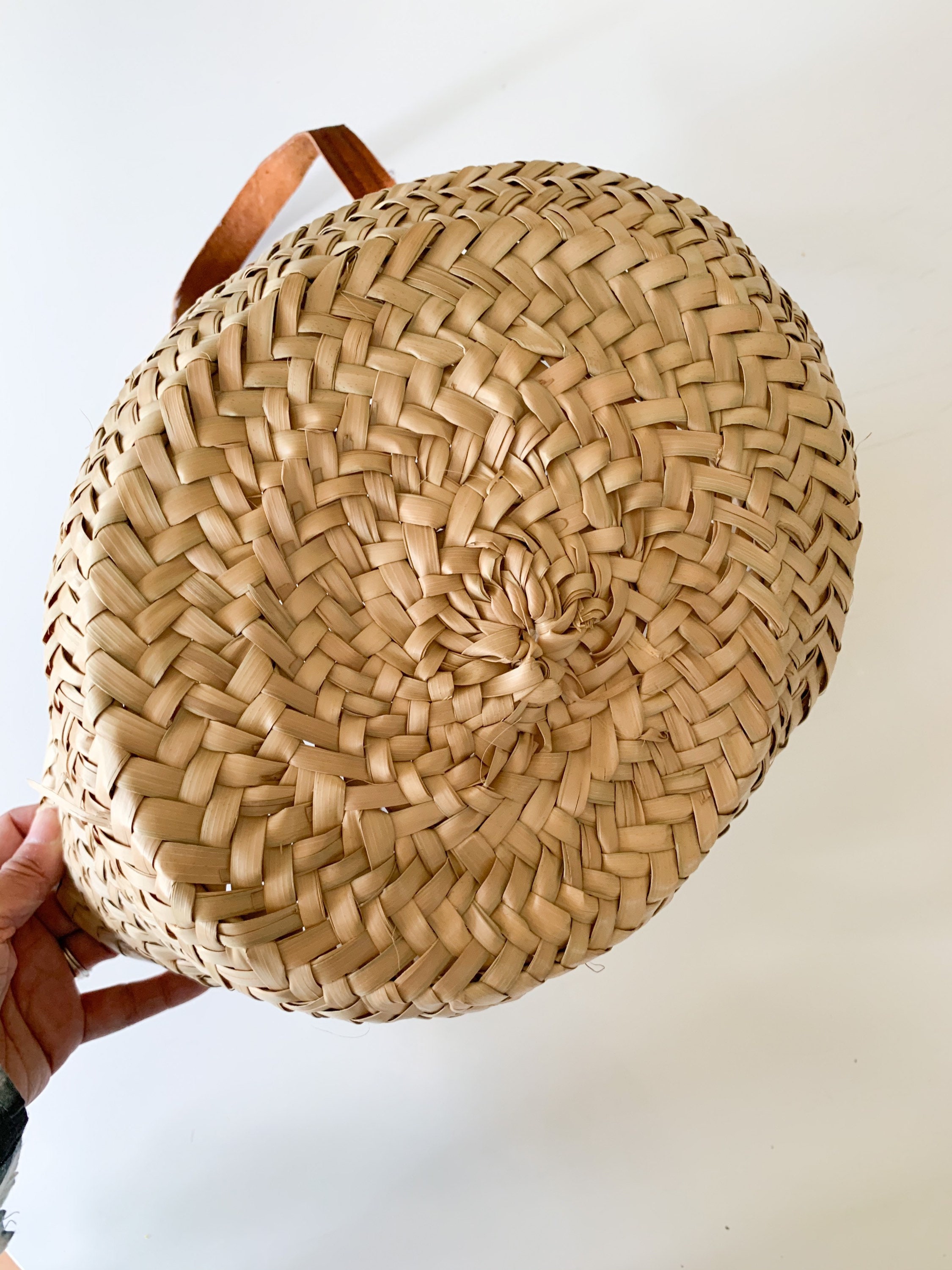Vintage Woven Basket Purse with double leather handles Etsy