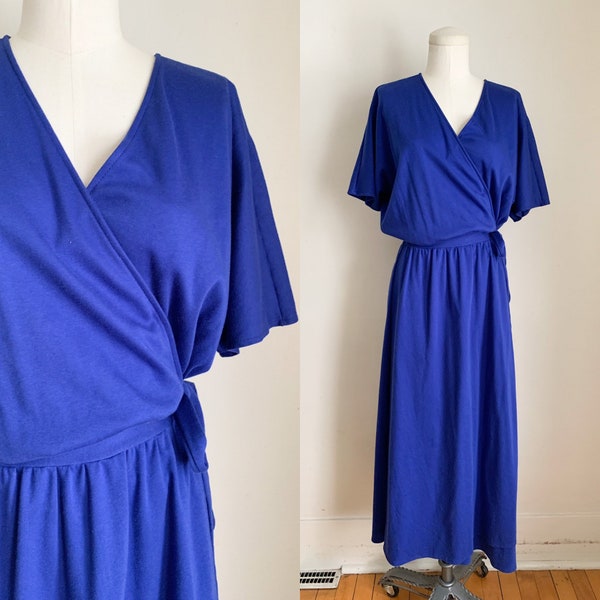 50% OFF...last call // Vintage 1990s Royal Blue Jersey Wrap Dress / M