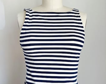 Vintage 1990s Navy and White Striped Summer Top / S