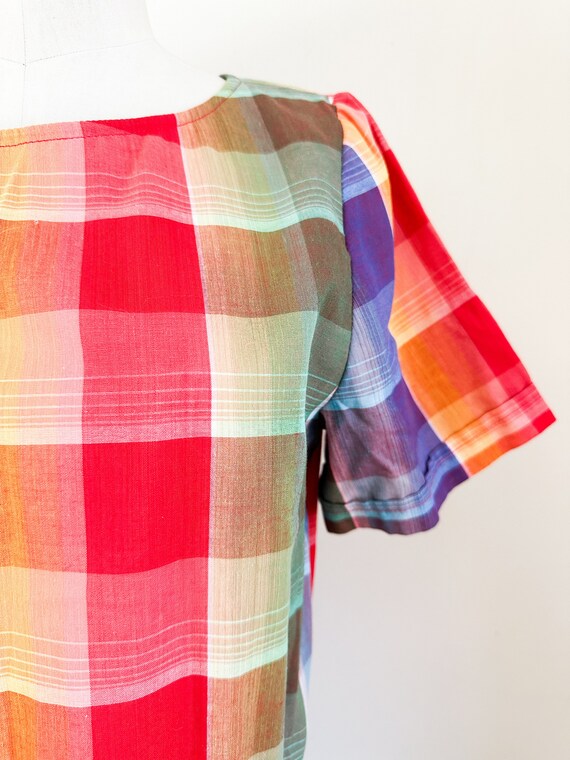 Vintage 1980s Madras Rainbow Plaid Dress / S - image 3