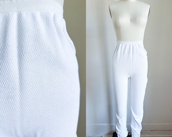 Vintage 1990s White Cotton Waffle Weave Thermal PJ Pants / L