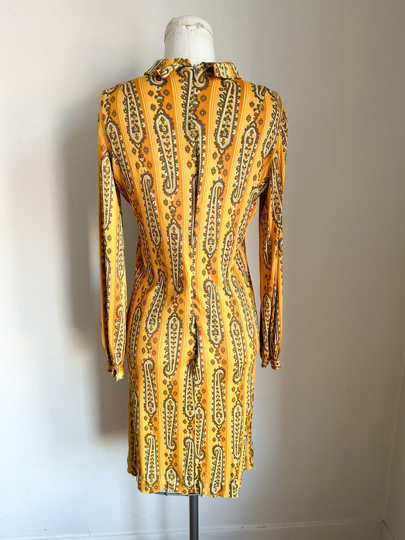 Vintage 1960s Mustard Yellow Paisley Dress / S-M image 6