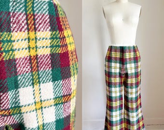 Pantalones de tweed a cuadros estilo vintage de los años 70 / Cintura de 66 cm