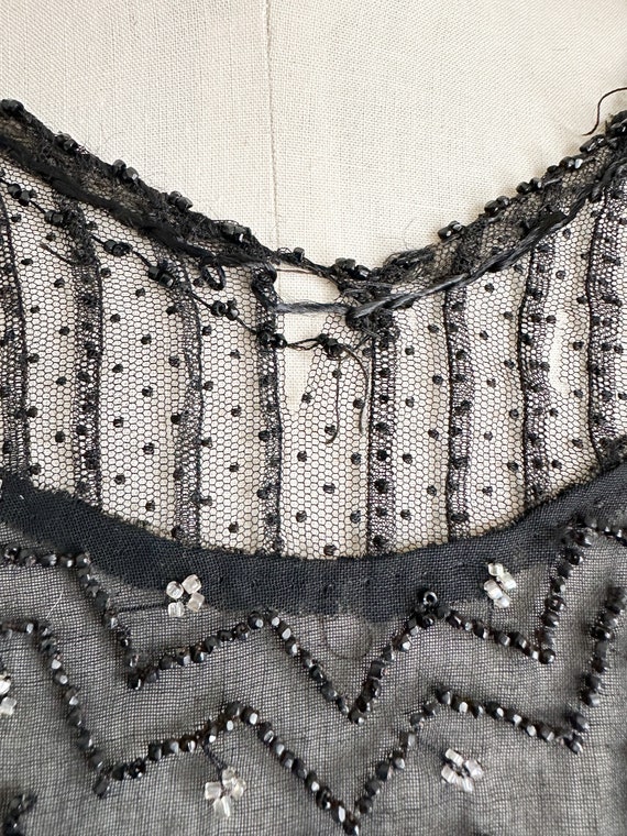 Vintage 1920s Black Beaded Sheer Blouse / L - image 7