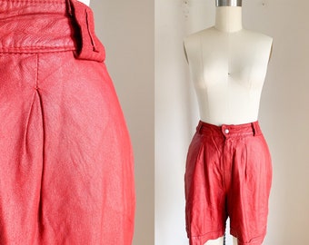 50% OFF...last call // Vintage 1980s Red Matte Leather Shorts / XS