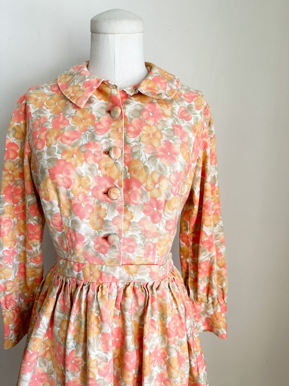 Vintage 1960s Orange Floral Long Sleeve Dress / XS - image 4