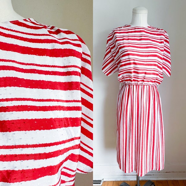 50% OFF...last call // Vintage 1980s Red and White Candy Cane Striped Dress / S