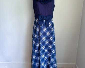 Robe longue à volants bleu marine Miss Elliotte vintage années 1960-70 / Taille S