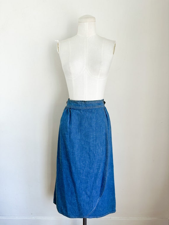 Vintage 1970s Denim Wrap Skirt / 23" - 25" waist - image 2