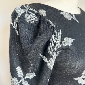 Vintage 1980s Silver Lurex Rose Sweater Dress / XS-S image 6
