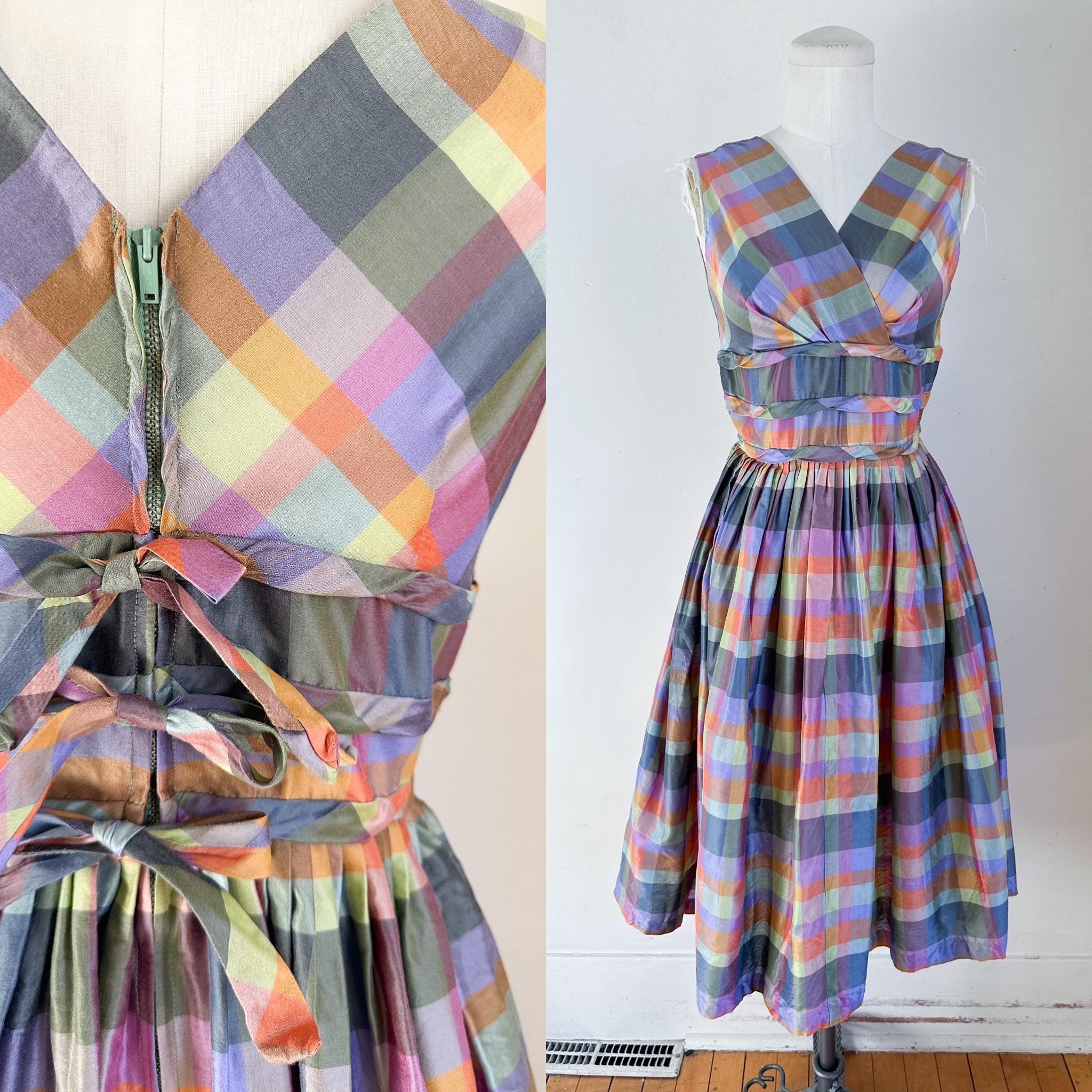 Plaid 1950s Preppy Style Vintage Plaid 50s Style High Waisted
