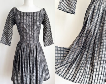 Vintage 1950s I.Magnin Silver Checker Dress / S