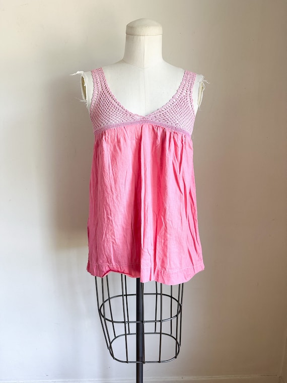 Edwardian / Antique Pink Cotton Crochet Camisole /