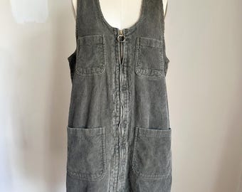 Vintage 1990s Olive Green Corduroy Zip Up Dress / M