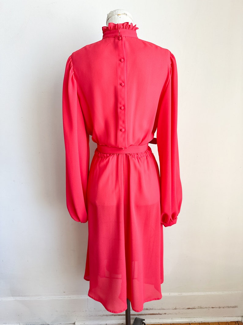 Vintage 1980s Red Sheer Belted Dress / S image 7