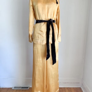 Vintage 1930s Mustard Silk Satin & Velvet Beach Pajamas / XS image 2