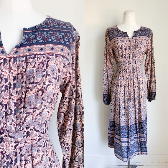 Vintage 1970s Kaiser Indian Cotton Gauze Dress / S