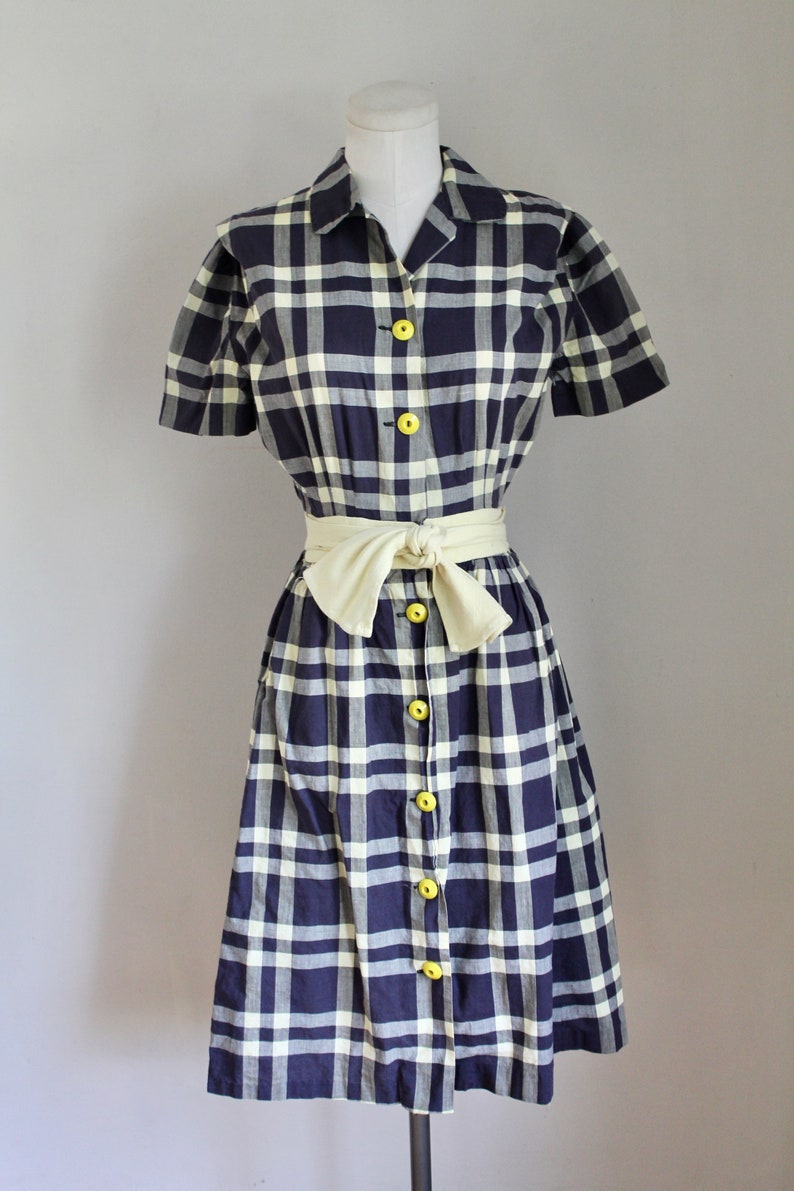 Vintage 1950s Pat Premo Checker Cotton Dress / XXS 22 waist image 2