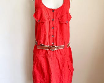 Vestido peto rojo tomate vintage de los años 80 / Talla S