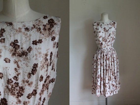 Vintage 1950s Cold Rayon Floral Dress • XS