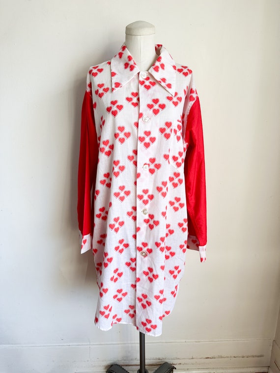 Vintage 1970s Heart Print Nightgown / Night Shirt… - image 2