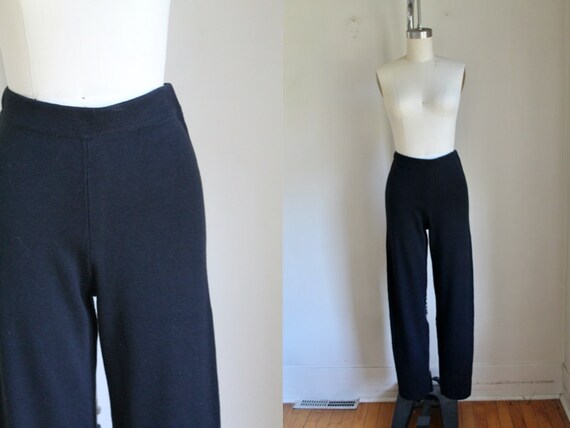 Vintage 1990s Black Knit High Waisted Pants / S