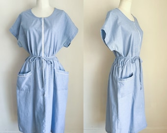 Vintage 1980s Chambray Day Dress / L