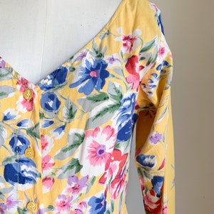 Vintage 1980s Yellow Floral Dress / S image 3