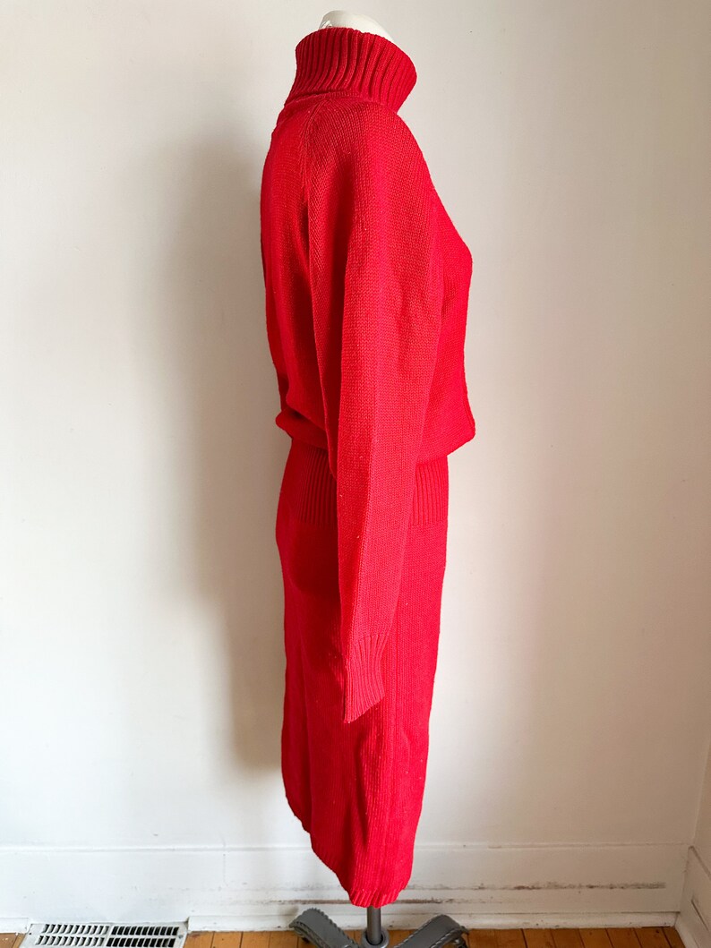 Vintage 1990s Red Turtleneck Sweater Dress / L image 7