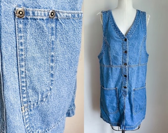 Vintage Denim Jumper Dress / M