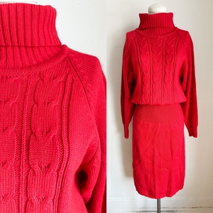 Vintage 1990s Red Turtleneck Sweater Dress / L image 1