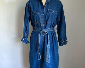 Vintage 1980s Calvin Klein Denim Shirt Dress / M