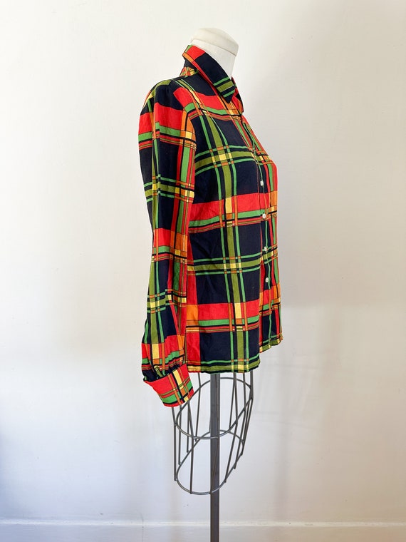 Vintage 1960s Rainbow Plaid Blouse / S - image 4