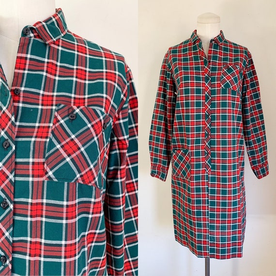 Vintage 1960s Cos Cob Plaid Shirt Dress / M - image 1