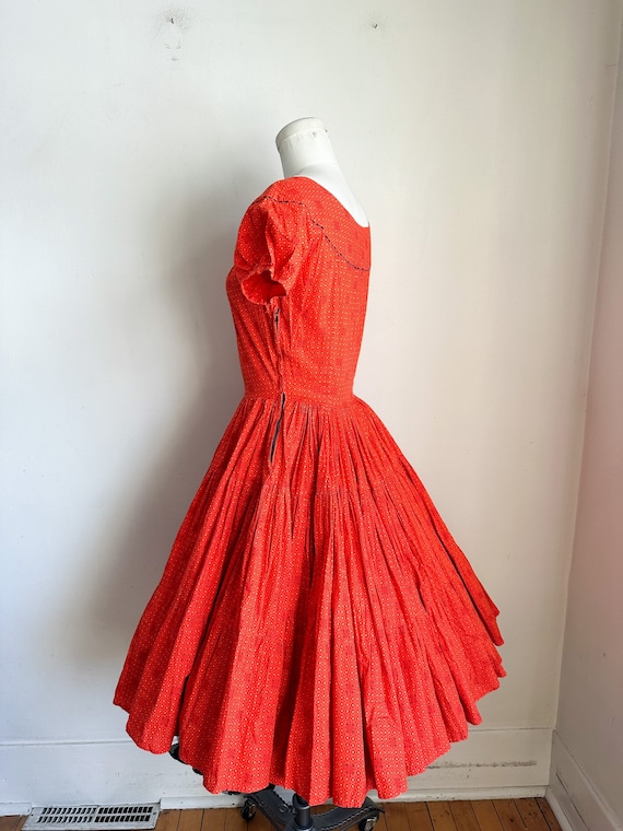 Vintage 1940s Red Patterned Swing Dress / XS - image 6