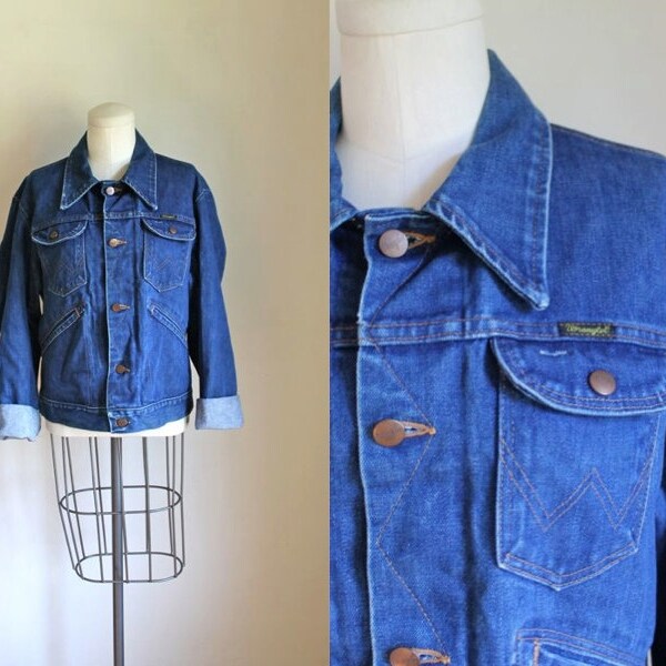 vintage 1970s denim jacket - WRANGLER indigo jean jacket / sz 40