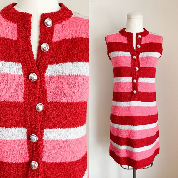 Vintage 1960s Wool Boucle Knit Sweater Dress / XS
