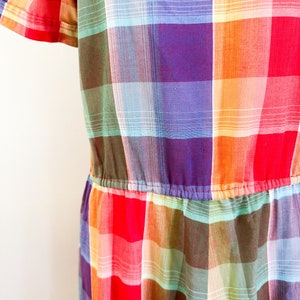 Vintage 1980s Madras Rainbow Plaid Dress / S image 4