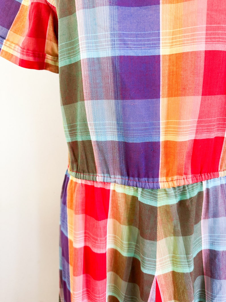 Vintage 1980s Madras Rainbow Plaid Dress / S image 4