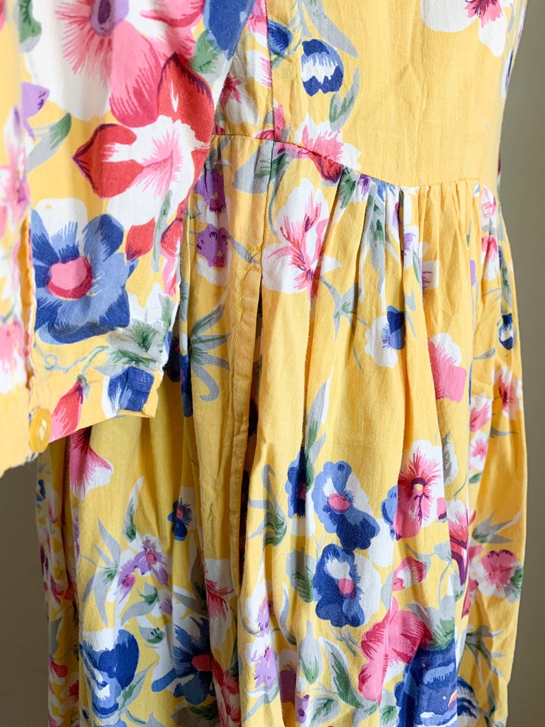 Vintage 1980s Yellow Floral Dress / S image 7