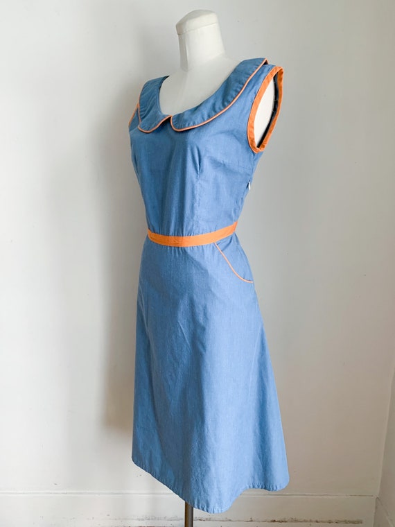 Vintage 1960s Blue Sundress with rust pipping / S - image 5