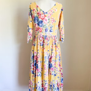 Vintage 1980s Yellow Floral Dress / S image 8