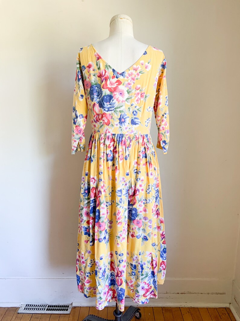 Vintage 1980s Yellow Floral Dress / S image 8