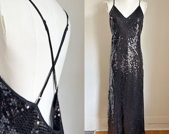 LAST CALL...50% off // Vintage 2000s Deadstock Black Sequin Slip Dress / L